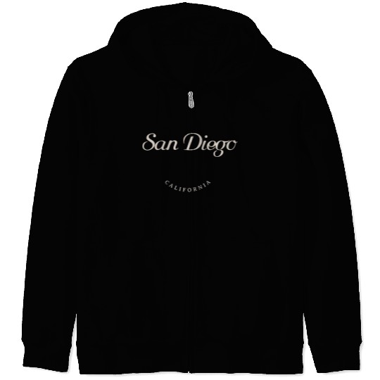 San Diego California White Font Zip Hoodies