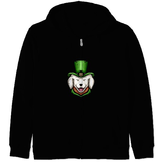 Cute White Dog Golden Retriever Green Hat St Zip Hoodies