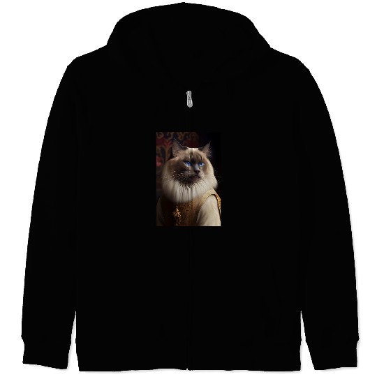 Ragdoll Cat Breed Portrait Royal Renaissance Anima Zip Hoodies