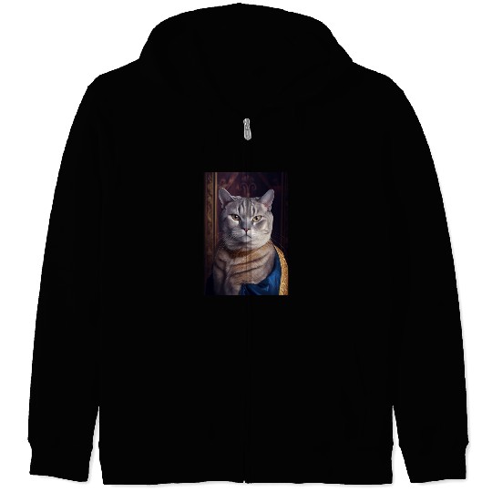 American Shorthair Cat Breed Portrait Royal Renais Zip Hoodies