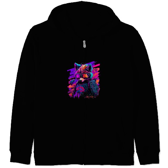 cyberpunk synthwave cool fox Zip Hoodies