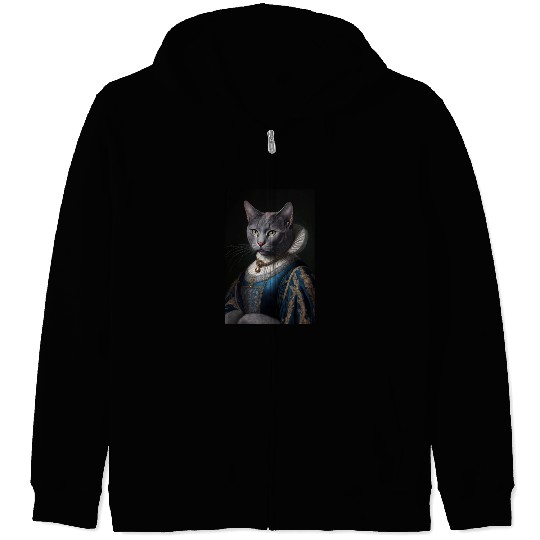 Russian Blue Cat Breed Portrait Royal Renaissance Zip Hoodies