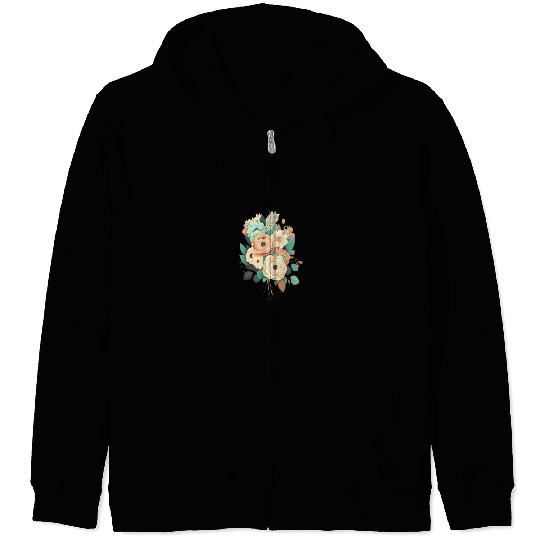Florist Woman Minimalist Pastel Flower Bouquet Zip Hoodies