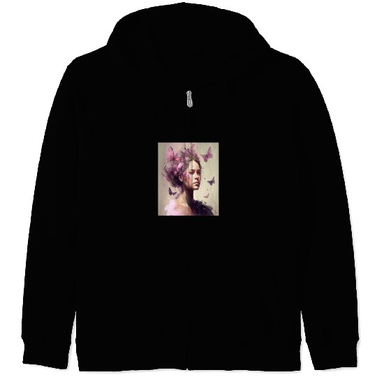 Breast Cancer Survivor Pink Flower Hair Girl Zip Hoodies