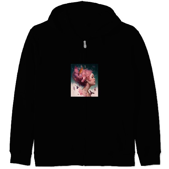 Breast Cancer Survivor Pink Flower Hair Girl Zip Hoodies
