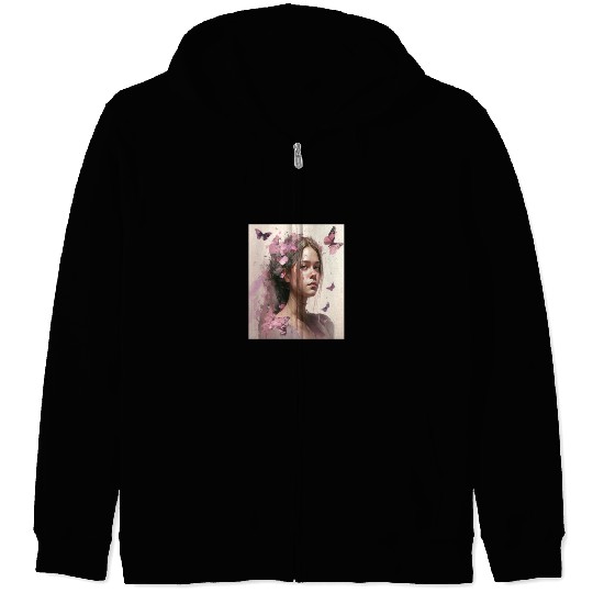 Breast Cancer Survivor Pink Flower Hair Girl Zip Hoodies