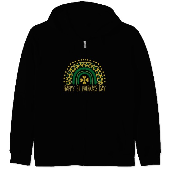 Leopard Rainbow Happy St Patricks Day Saint Paddys Zip Hoodies