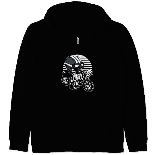 Motorcycle with Cartoon Helmet Zip Hoodies