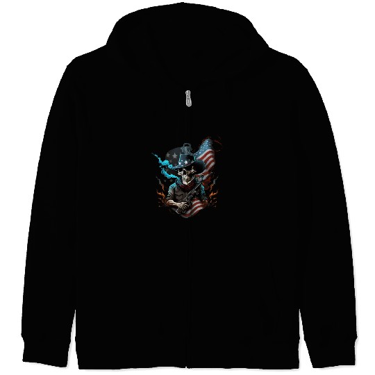 Skeleton with a gun, American flag Zip Hoodies