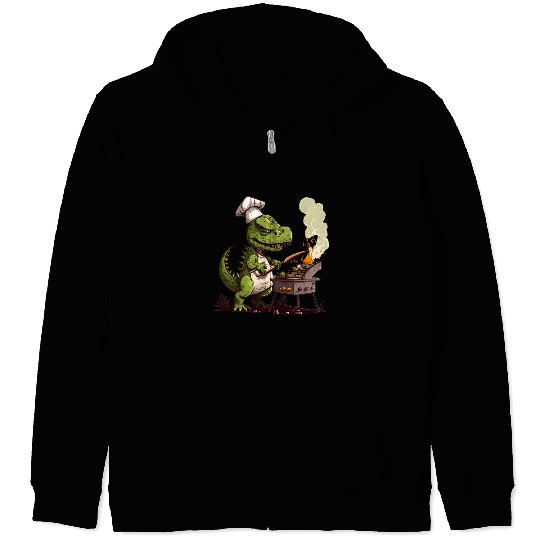 Baby Dinosaur Using A Charcoal Grill Cooking Meat Zip Hoodies