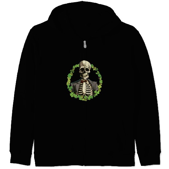 Skeleton Vintage Retro Creepy Cute Shamrock Zip Hoodies