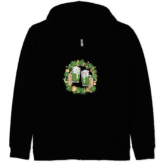 St. Patrick's Day Irish Green Beer, Wine Cups Zip Hoodies