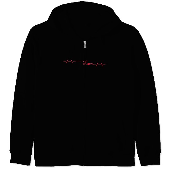 Red ecg / ekg heartbeat Zip Hoodies