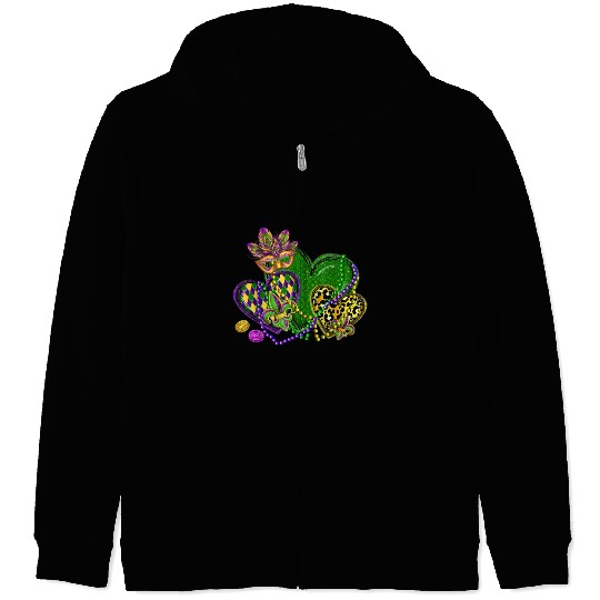 Mardi Gras Hearts Leopard Print Fleur de lis Symbo Zip Hoodies
