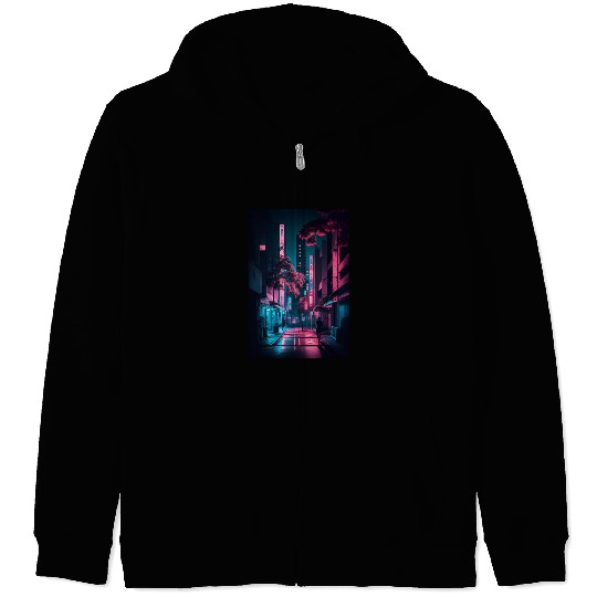 Tokyo Japan Japanese Aesthetic Graphic Night Scene Zip Hoodies