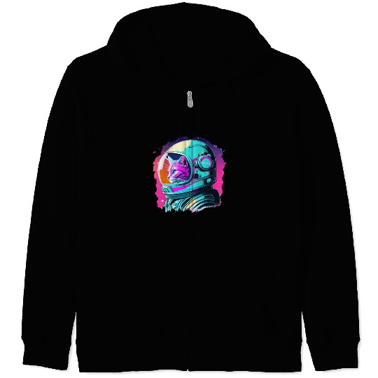 Aesthetic Vaporwave Space Cat 80s 90s Astronaut Zip Hoodies