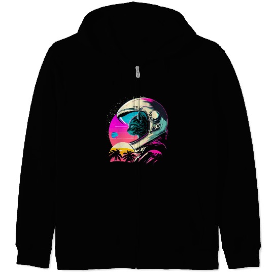 Aesthetic Vaporwave Space Cat 80s 90s Astronaut Zip Hoodies
