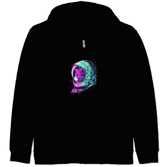 Aesthetic Vaporwave Space Cat 80s 90s Astronaut Zip Hoodies