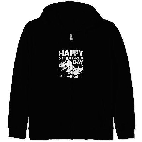 Kids Happy St Pat Trex Day Dino St Patricks Day Zip Hoodies