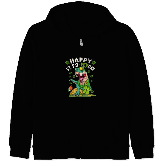 Happy St Pat Rex Day Funny Irish T-Rex Dino Zip Hoodies