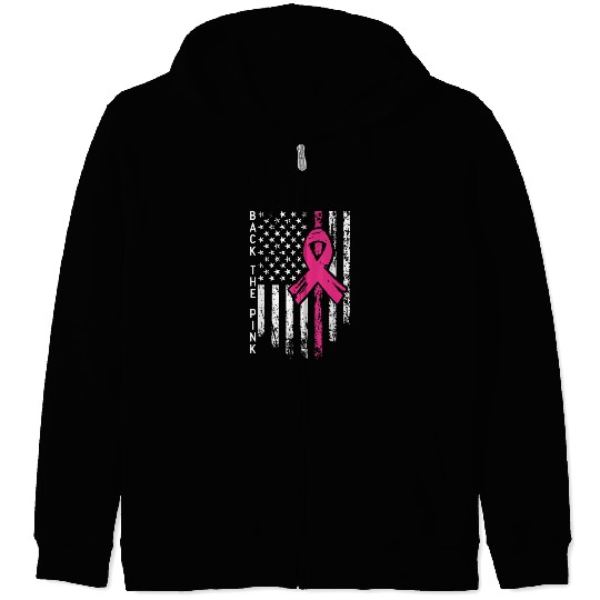 Back The Pink Us American Breast Cancer Awareness Zip Hoodies