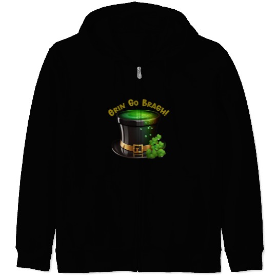 Get Lucky with this 'Erin go Bragh' Top Hat Design Zip Hoodies