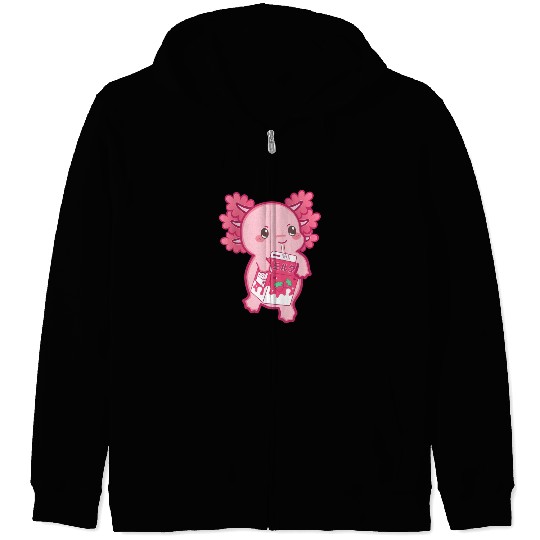 Kawaii Axolotl Strawberry Milk Teen Girl Kids Japa Zip Hoodies