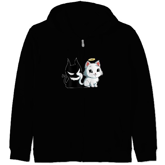 Funny Angel Devil Cat Zip Hoodies Sweet Dearly Kitty D