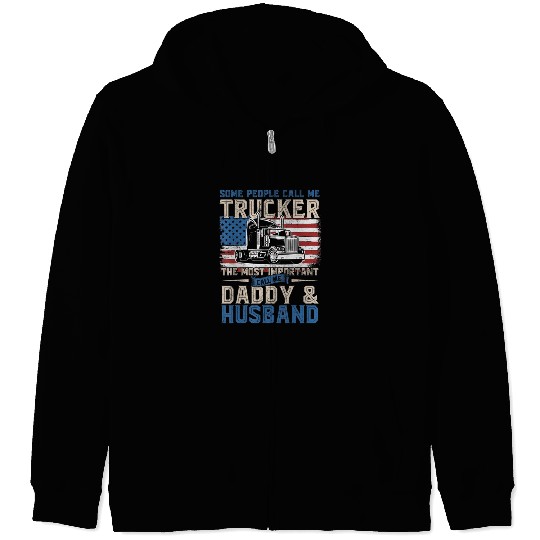 Truck Driver Gift Trucker Daddy Husband US Flag Zip Hoodies