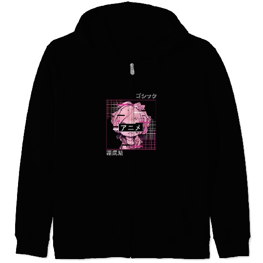 Glitch Anime Chibi Japanese Vaporwave Aesthetic Pa Zip Hoodies
