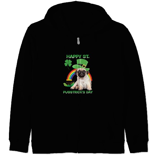 Happy St Pugstrick's Day Funny Pug Lover Presents Zip Hoodies