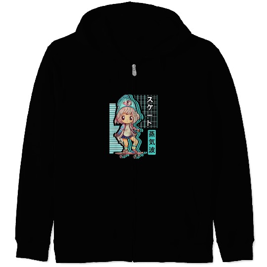 Skater Chibi Anime Skateboard Japanese Vaporwave A Zip Hoodies