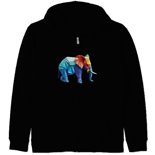 Vibrant Origami Elephant - Handmade with Love Zip Hoodies