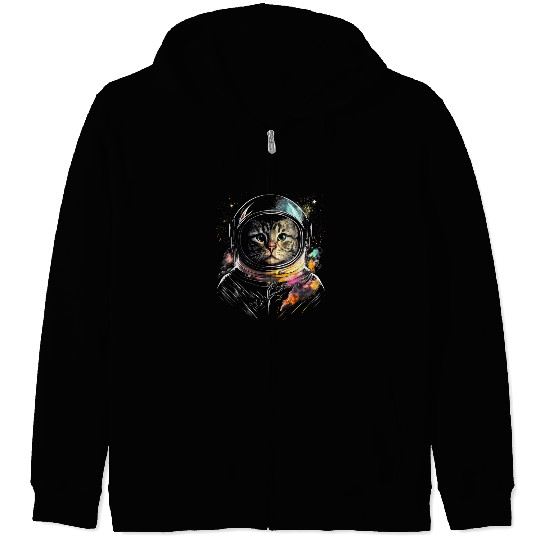 Space Cat on Galaxy Cat Lover Zip Hoodies