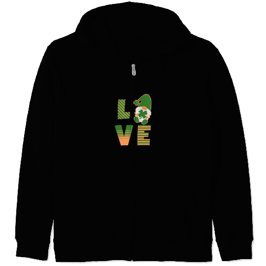 Gnome St Patricks Day Woman Love, Lucky Clover Zip Hoodies