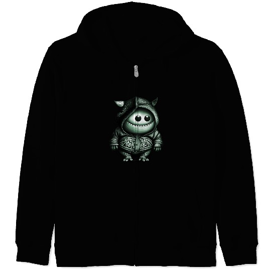 Goofy Looking Monster Green Zip Hoodies