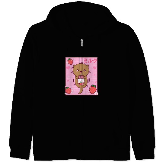 Kawaii Sea Otter Strawberry Milk Shake Otaku Zip Hoodies
