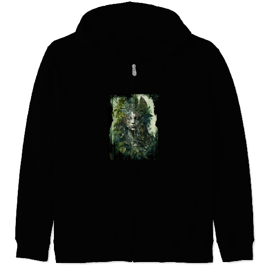 Nature Goddess - Woodland Witchy Forest Greenwoman Zip Hoodies