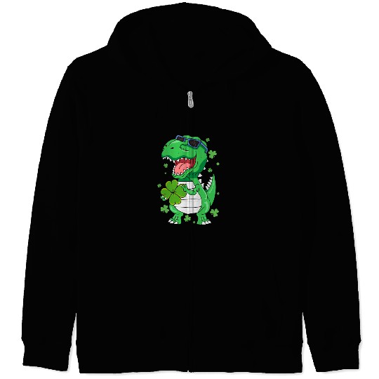 Funny St PaT-Rex Day Dinosaur St Patricks Day Boys Zip Hoodies