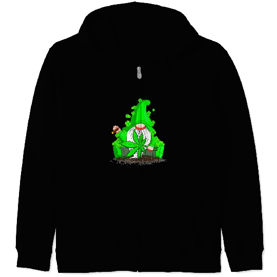 Funny Gnome Pot Leaf 420 Marijuana Weed St Patric Zip Hoodies