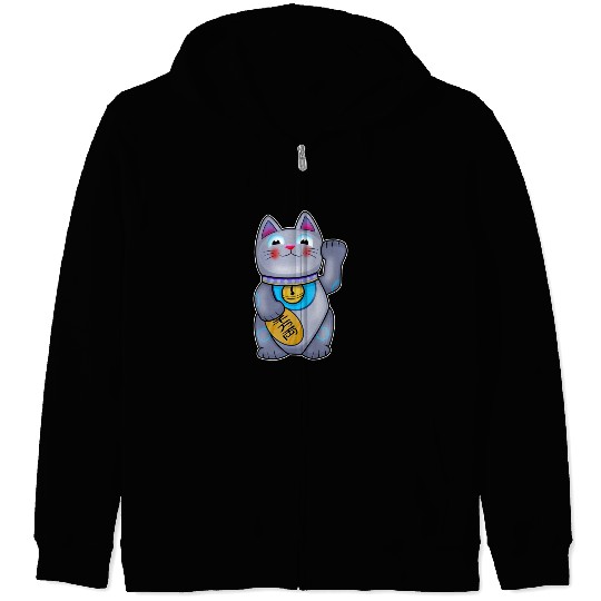 Cute Helpful Maneki Neko Lucky Cat Zip Hoodies