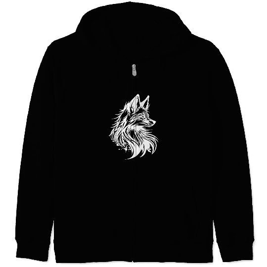 Little Cunning Fox Portrait Tattoo Ink Zip Hoodies