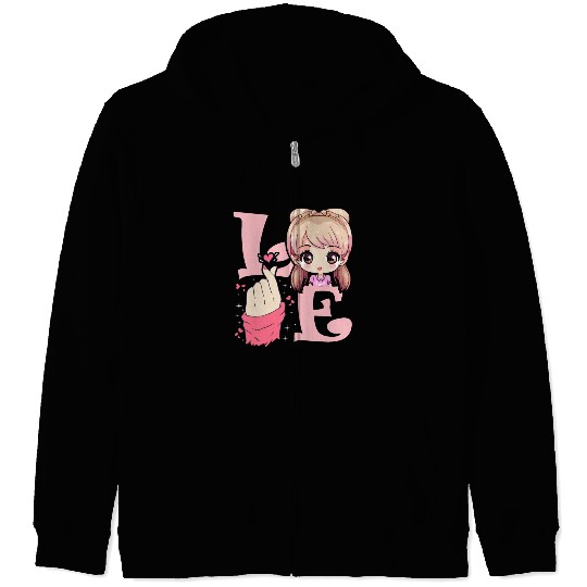 Love Saranghae Finger Heart Korean Anime Chibi Kpo Zip Hoodies