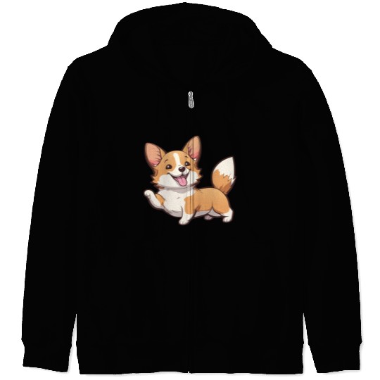 Happy Kawaii Corgi dog Zip Hoodies