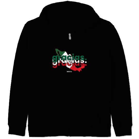 Gracias triple quote, Mexican colors and map Zip Hoodies