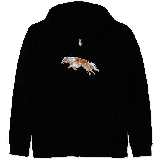 Running White and Tan Borzoi Dog Zip Hoodies