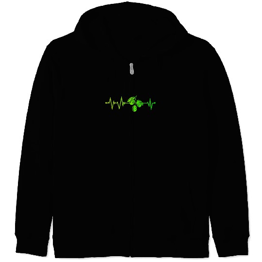 Green Olive Heartbeat Zip Hoodies