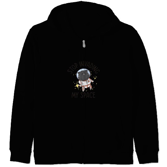Space Purring Cat Astronaut Cat Lover Spaceship Zip Hoodies