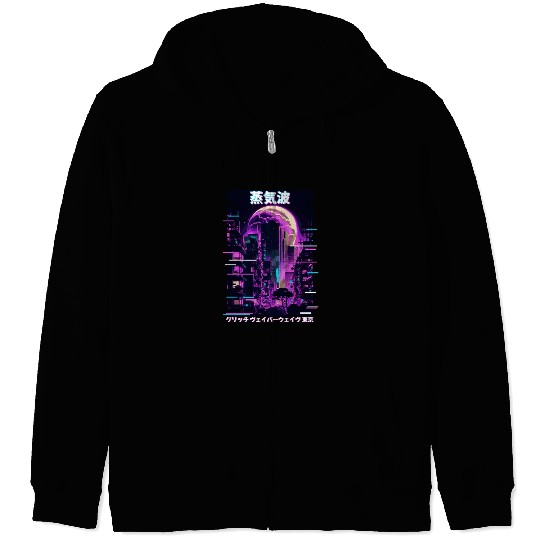 Retro Glitch Cityscape Vaporwave Futurism Tokyo Ae Zip Hoodies