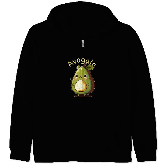 Cute Japanese Avogato Kawaii Anime Avocado Cat Zip Hoodies